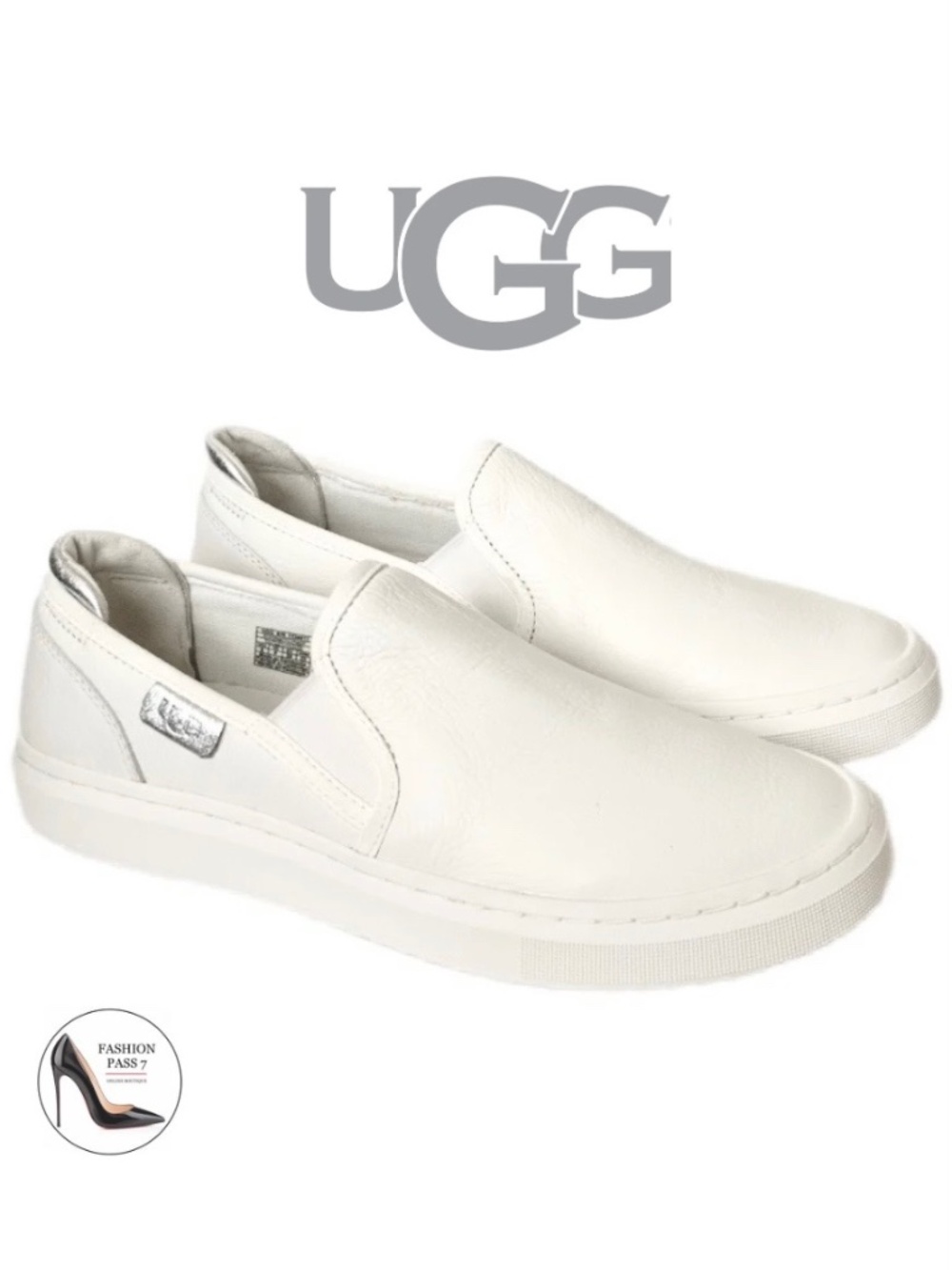 UGG Alameda White Leather Slip-On Sneakers Comfortable Women’s Everyday Shoes 8